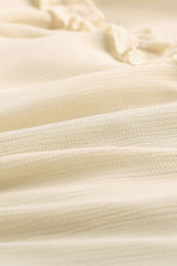 Beige V Neck Ruffle Detailing Open Back Dress