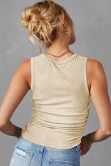 Apricot Plain Ruched Side Slim Tank Top