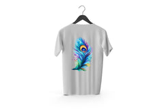 Peacock Feathers Printed Patch Designed T-Shirt | Janmashtami Special Printed T-Shirt | Religious Printed Design T-Shirt