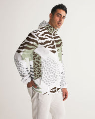 Mens Windbreaker Jacket / Brown And Green Geometric