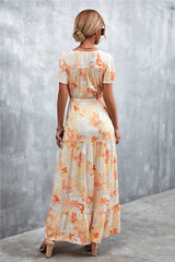 Floral Buttoned Drawstring Waist Tiered Dress