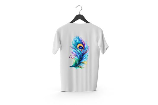 Peacock Feathers Printed Patch Designed T-Shirt | Janmashtami Special Printed T-Shirt | Religious Printed Design T-Shirt