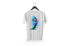 Peacock Feathers Printed Patch Designed T-Shirt | Janmashtami Special Printed T-Shirt | Religious Printed Design T-Shirt