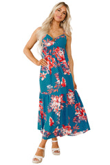 Sky Blue Strappy Open Back Floral Maxi Dress