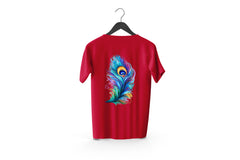 Peacock Feathers Printed Patch Designed T-Shirt | Janmashtami Special Printed T-Shirt | Religious Printed Design T-Shirt