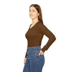 Women's Long Sleeve Brown V-neck Shirt (AOP)