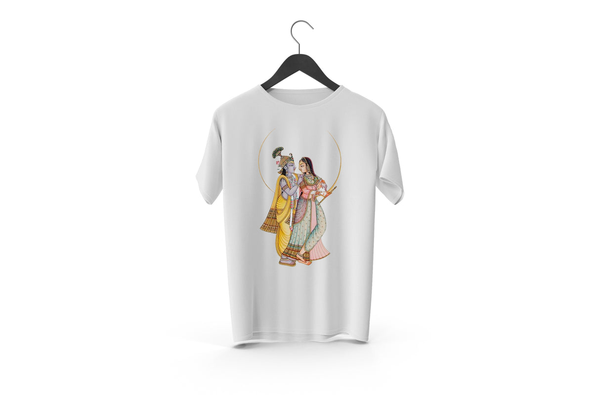 Lord Krishna and Radha Printed Patch Designed T-shirt | Janmashtami Special Printed T-shirt | Religious Printed Design T-shirt