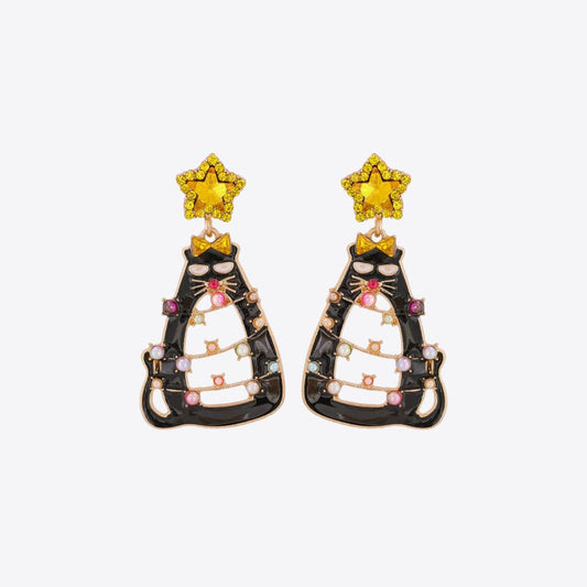 Rhinestone Alloy Cat Earrings