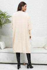 Lantern Sleeve Open Front Pocketed Cardigan