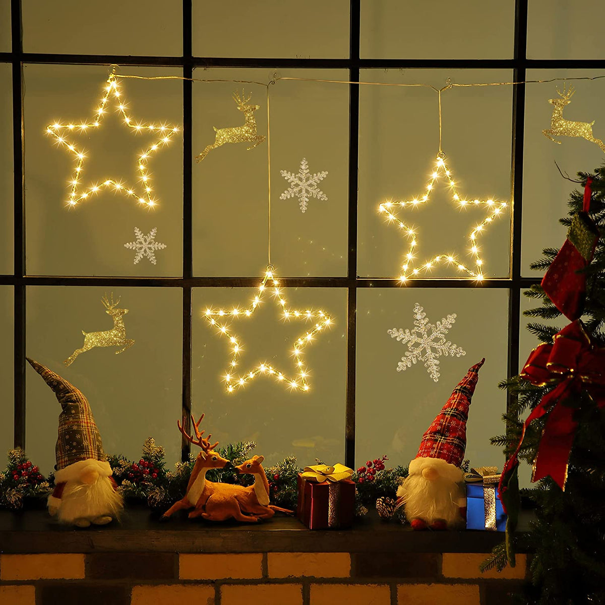 （5 Packs）LED Christmas Window Star Lights Metal Iron Star