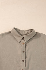 Simply Taupe Collared Half Buttons Folded Short Sleeve Oversize Top