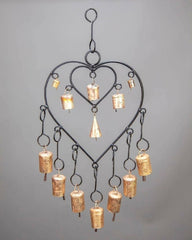 Double Heart Chime hanging brass bells for wall decor