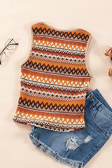 Orange Striped & Geo Jacquard Knit Tank Top