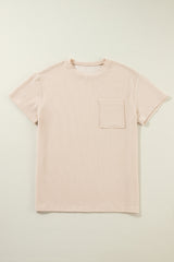 Beige Corded Knit Pocketed Loose Fit T Shirt