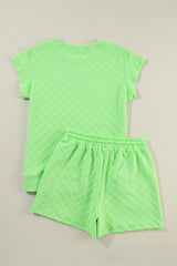 Light Green Checkered Textured Tee and Drawstring Shorts