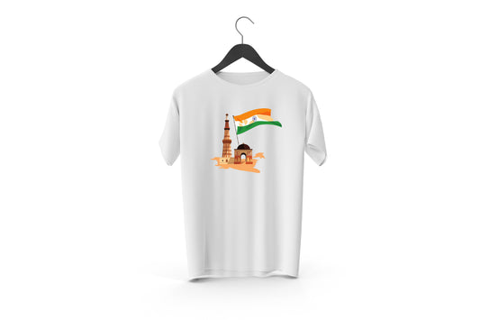 15 August Printed Patch Designed T-Shirt | India Gate, Qutab Minar, India Flag, Bharat World Market Special Design Tshirt