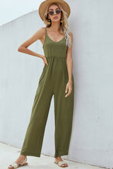 V-Neck Spaghetti Strap Wide Leg Jumpsuit