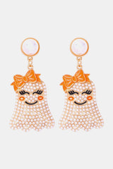 Smiling Ghost Shape Synthetic Pearl Earrings