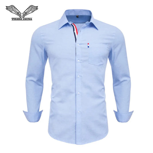 VISADA JAUNA 2019 Men Shirt Long Sleeve 100% Cotton Fashion Turn-Down