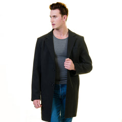 Men's European Black Wool Coat Hooded Jacket Tailor fit Fine Luxury