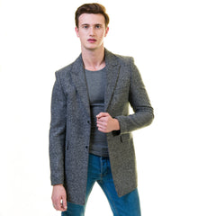 Men's European Grey Wool Coat Jacket Tailor fit Fine Luxury Quality