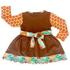 AnnLoren Girls Holiday Orange Pumpkin Patch Autumn Thanksgiving Dress