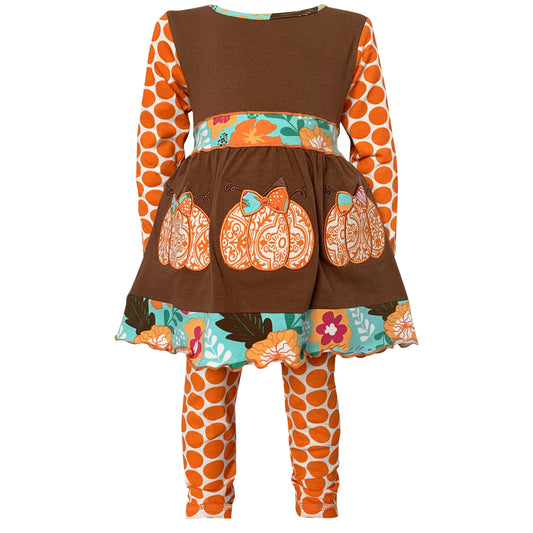 AnnLoren Girls Holiday Orange Pumpkin Patch Autumn Thanksgiving Dress