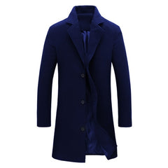 Autumn Winter Fashion Men's Woolen Coats Solid Color Single Breasted