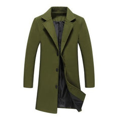 Autumn Winter Fashion Men's Woolen Coats Solid Color Single Breasted