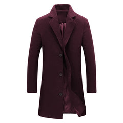 Autumn Winter Fashion Men's Woolen Coats Solid Color Single Breasted