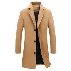 Autumn Winter Fashion Men's Woolen Coats Solid Color Single Breasted