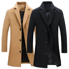 Autumn Winter Fashion Men's Woolen Coats Solid Color Single Breasted