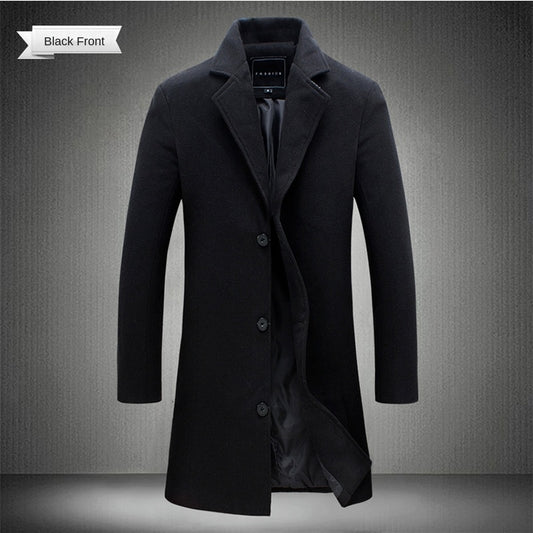 Autumn and Winter Long Cotton Coat New Wool Blend Pure Color Casual