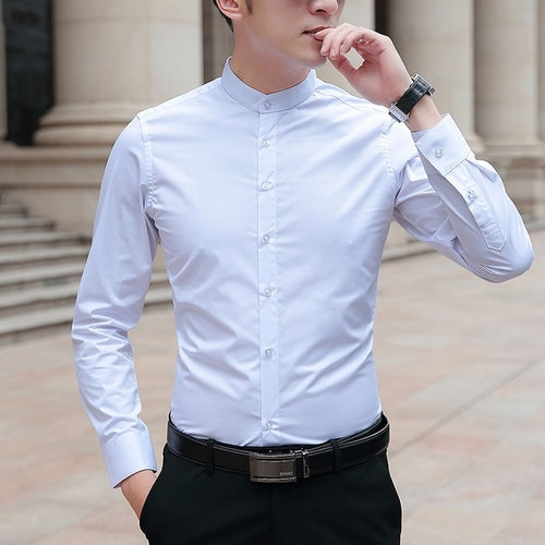 Men's Long Sleeve Collar Shirt | Men's Shirts Slim Fit Cotton - Brand