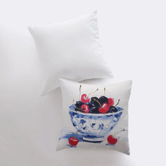 Black and Red Cherry Bowl | Gouache Painting | Food Pillow | Fruit |