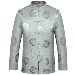 Brand Designer Chinese Traditional Men's Satin Mandarin Collar Dragon