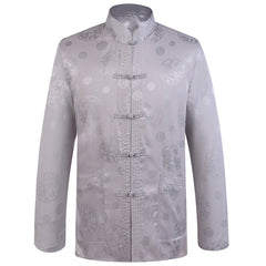 Brand Designer Chinese Traditional Men's Satin Mandarin Collar Dragon