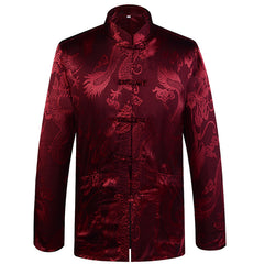 Brand Designer Chinese Traditional Men's Satin Mandarin Collar Dragon