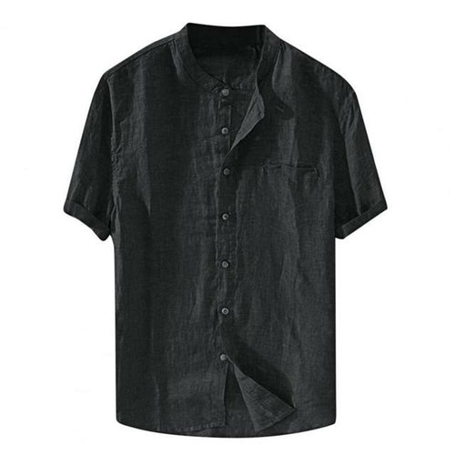 Casual Men Shirt Skin-friendly Solid Color Single-breasted Stand