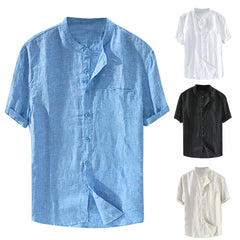 Casual Men Shirt Skin-friendly Solid Color Single-breasted Stand