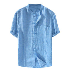 Casual Men Shirt Skin-friendly Solid Color Single-breasted Stand