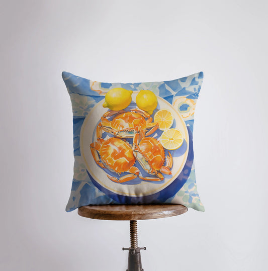 Crab and Lemon | Gouache Painting | Food Pillow | Abstract Still Life