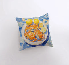 Crab and Lemon | Gouache Painting | Food Pillow | Abstract Still Life