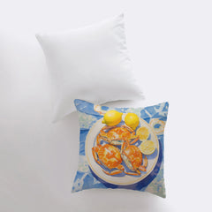 Crab and Lemon | Gouache Painting | Food Pillow | Abstract Still Life