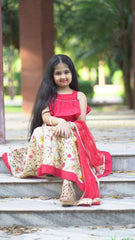 Red Chanderi Lehenga Choli Kids Set (set of 3)