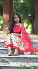 Red Chanderi Lehenga Choli Kids Set (set of 3)