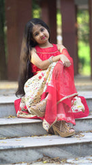 Red Chanderi Lehenga Choli Kids Set (set of 3)