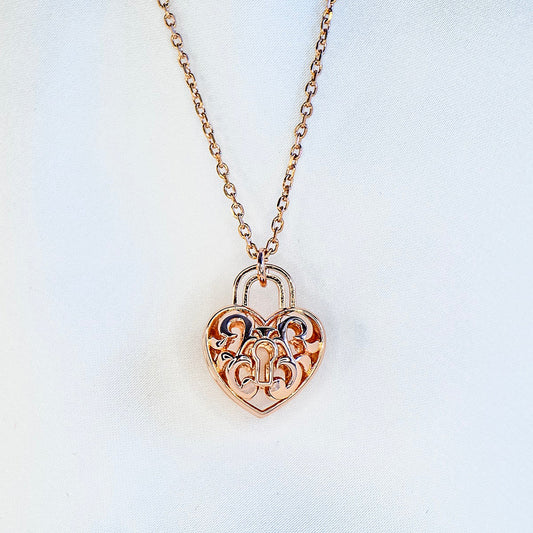 Gift Box - Heart Lock Rose Gold Aroma Necklace + Purify Oil Blend