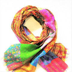 Vintage Silk Saree Kantha throw - Hand Stitched Upcycled