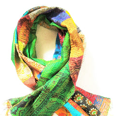 Vintage Silk Saree Kantha throw - Hand Stitched Upcycled